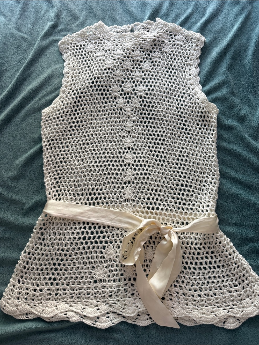 Banana Republic Handmade Off White Crochet  Top with Satin Waist Tie